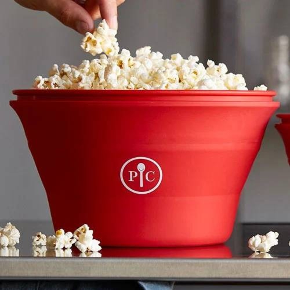 Pampered Chef Family-Size Microwave Popcorn Maker Red Silicone Collapsible 1569